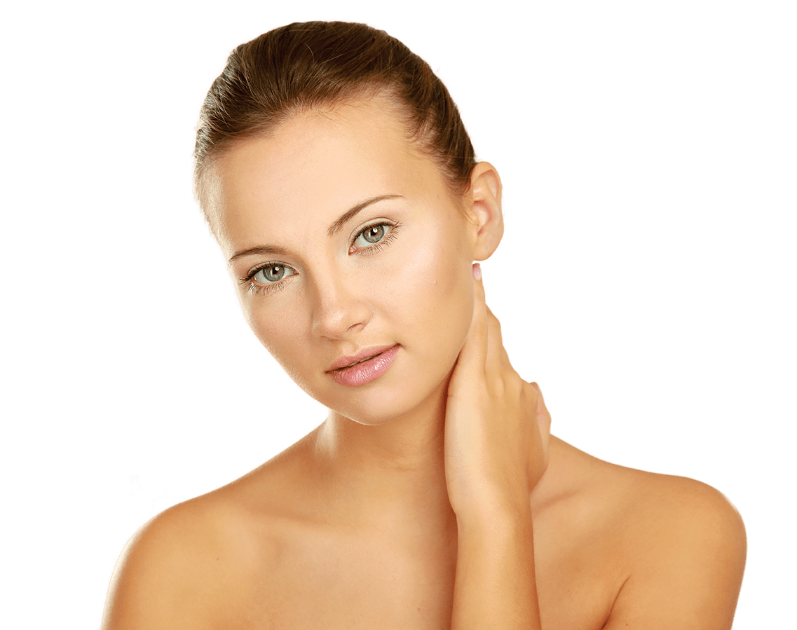 Beautiful green-eyed woman with thoracic outlet syndrome holding neck