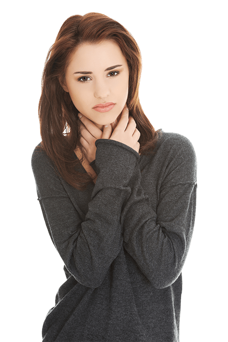 What-is-TOS-Brunette-woman-holding-neck Thoracic outlet syndrome-Beautiful brunette woman with thoracic outlet syndrome in pain holding neck with both hands