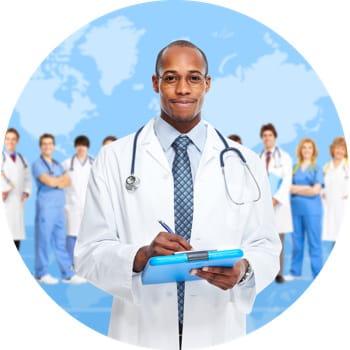 Male African American Doctor Team Circle Doctor TOS Team
