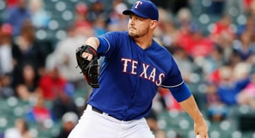 Texas Ranger baseball pitcher winding up