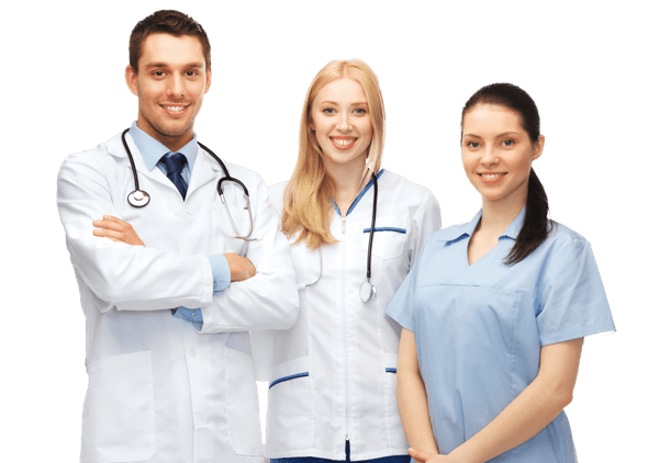Three Doctors 600 Three young, smiling doctors. One is a TOS specialist.